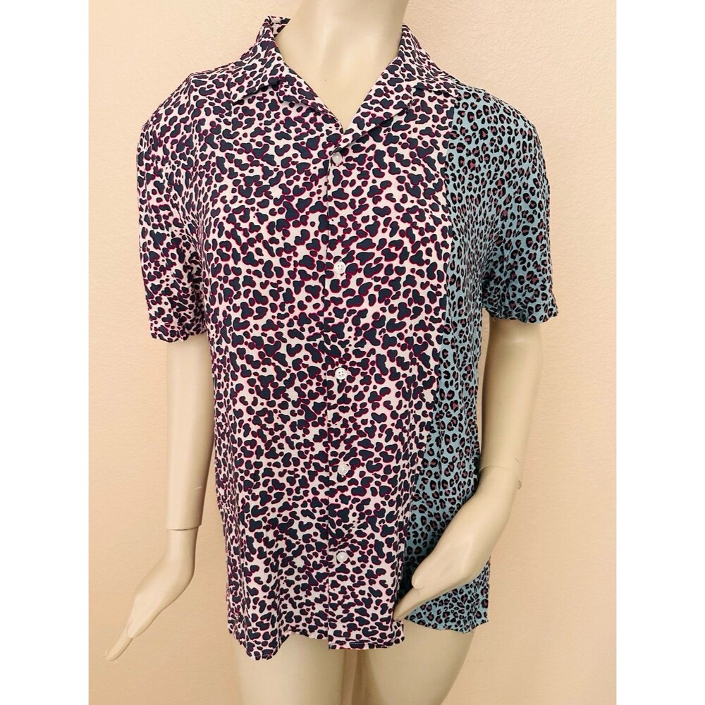 I.N.C. Cheetah Button Down‎ Top Medium All Over Print Colorful Leopard Workwear